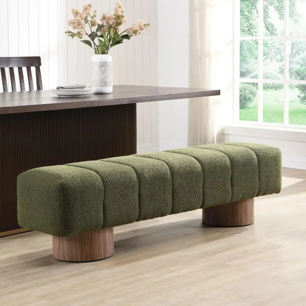 

64 holstered Dining Bench, NoAssembly Entryway Ottoman with Boucle Top amp Wood Legs, 300 LBS Capacity, MultiFunctional for B