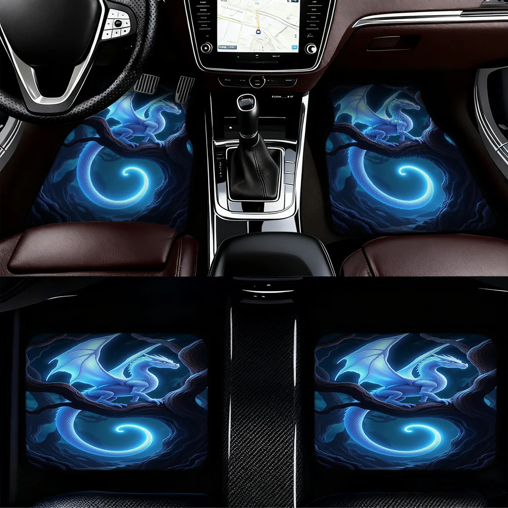4pcs Fantasy Dragon Night Pattern Vehicle Floor Mats For Pickup Trucks & Crossovers - Cleaning-Friendly, Durable Polyester, Fit