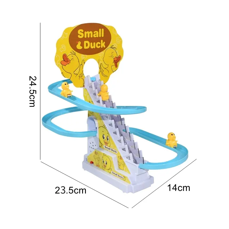 Piste de course électrique pour enfants, petit canard, escalier d'escalade, figurines d'action de over, jouets musicaux, montagnes russes, cadeau de bricolage