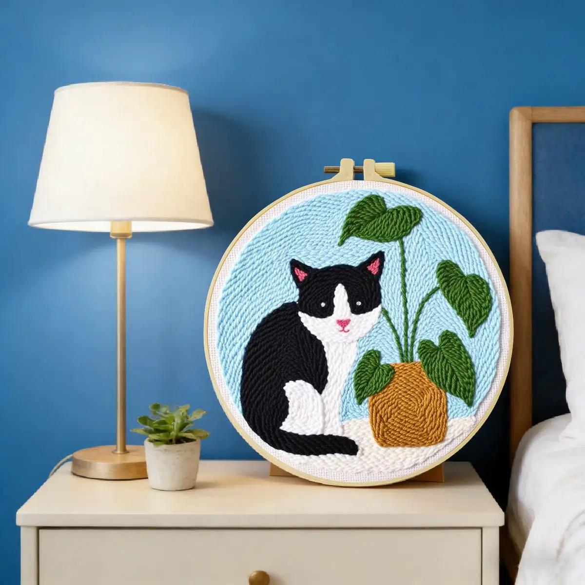 20X20CM/7,87 Zoll Kuh-Katze Stanznadel-Stickerei-Set, Stickerei-Kit, Gestrickte Stickerei, DIY Handgemachtes Geschenk, Nähkunst – Detail 6