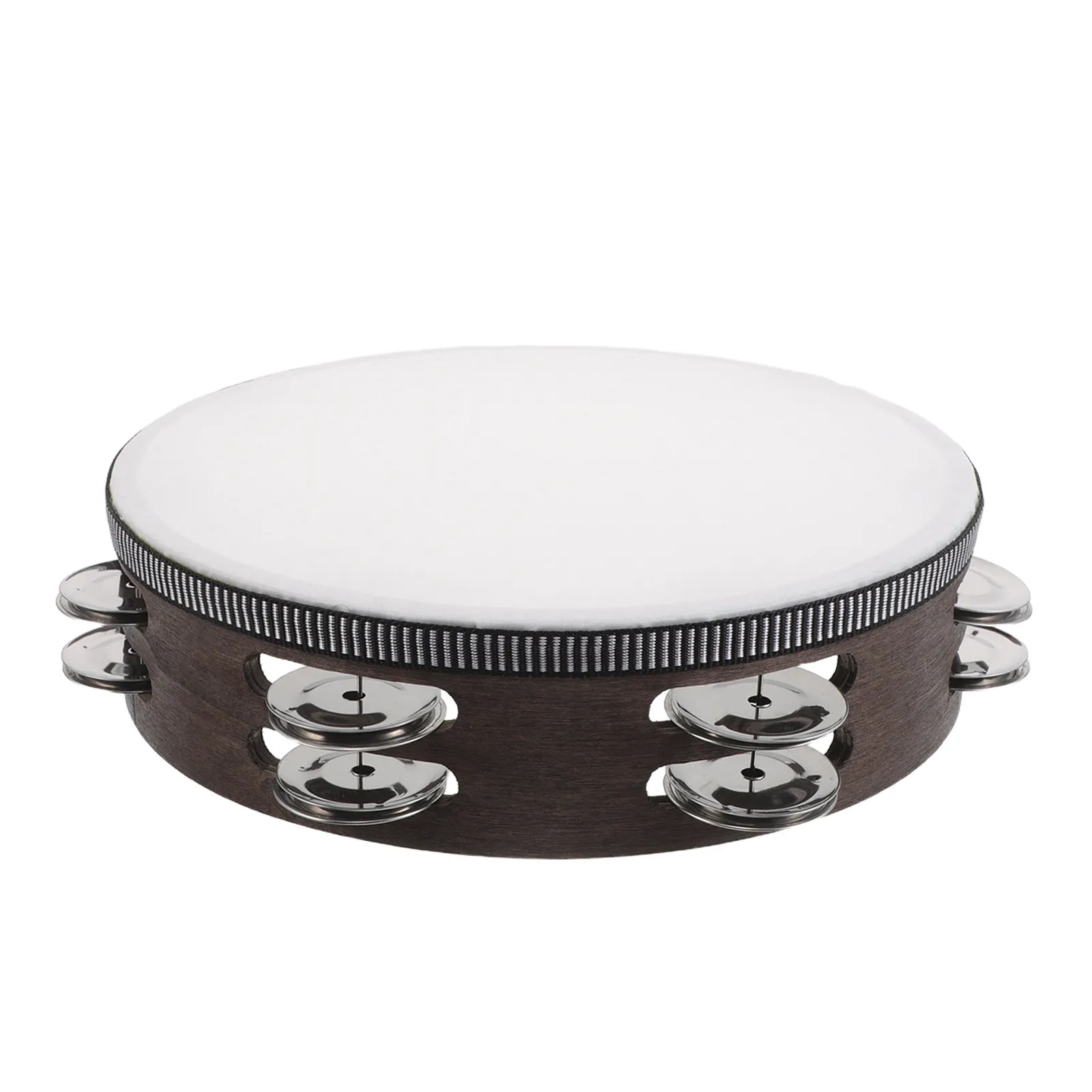 

Handheld Walnut Finish Double Row Tambourine for Kids Musical Education Percussion Instrument Easy to Learn Tambourine Drum Kids