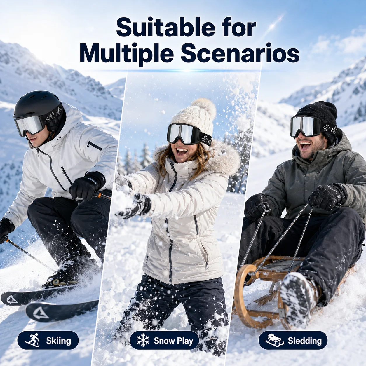 Unisex Double Layer Anti-Fog Ski Goggles | UV400 Windproof HD Lens Snow Goggles for Skiing Snowboarding