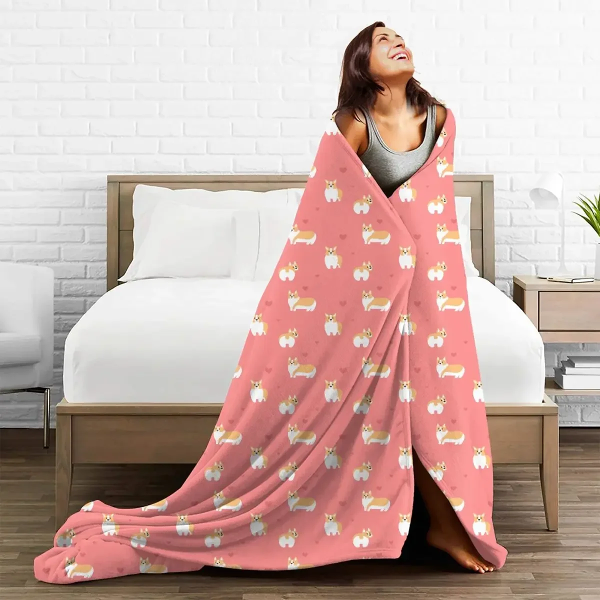 

Corgi Love Pink Baby Blanket Cover Flannel Sofa Print Animal Breathable Super Warm Throw Blankets for Bedding Travel Bedspread