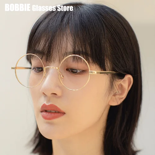 Imagen 2 del producto Montura de Gafas de gran tamaño, Gafas de cara grande hechas a mano japonesas, Gafas redondas grandes para miopía, lentes antiazules, novedad de 2024