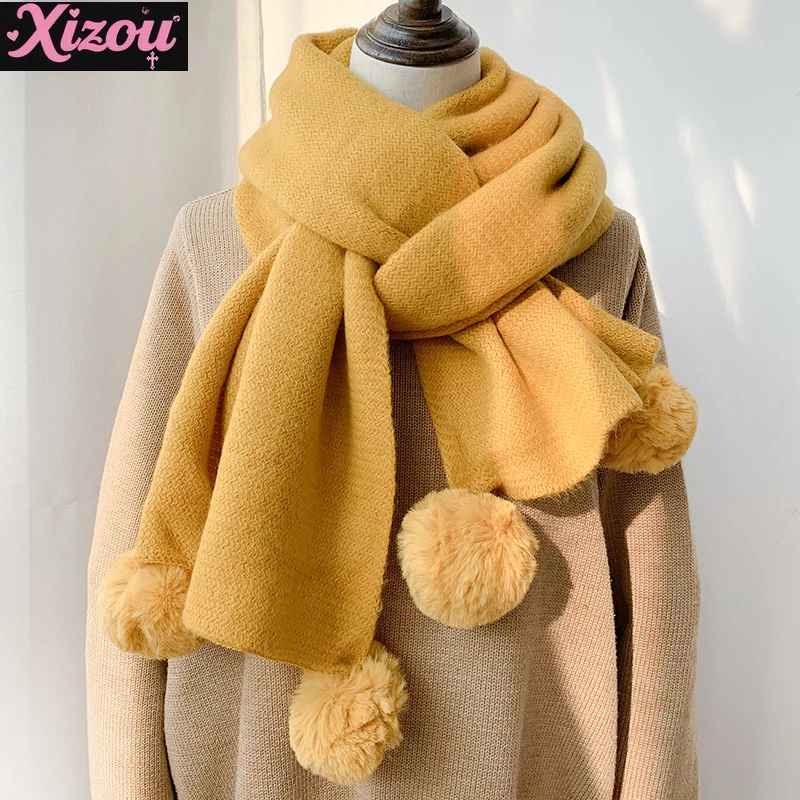 

2025 Scarf Soft Girl Winter Japanese Versatile Solid Color Thickened Autumn Student Cute Knitted Wool Scarf for Women