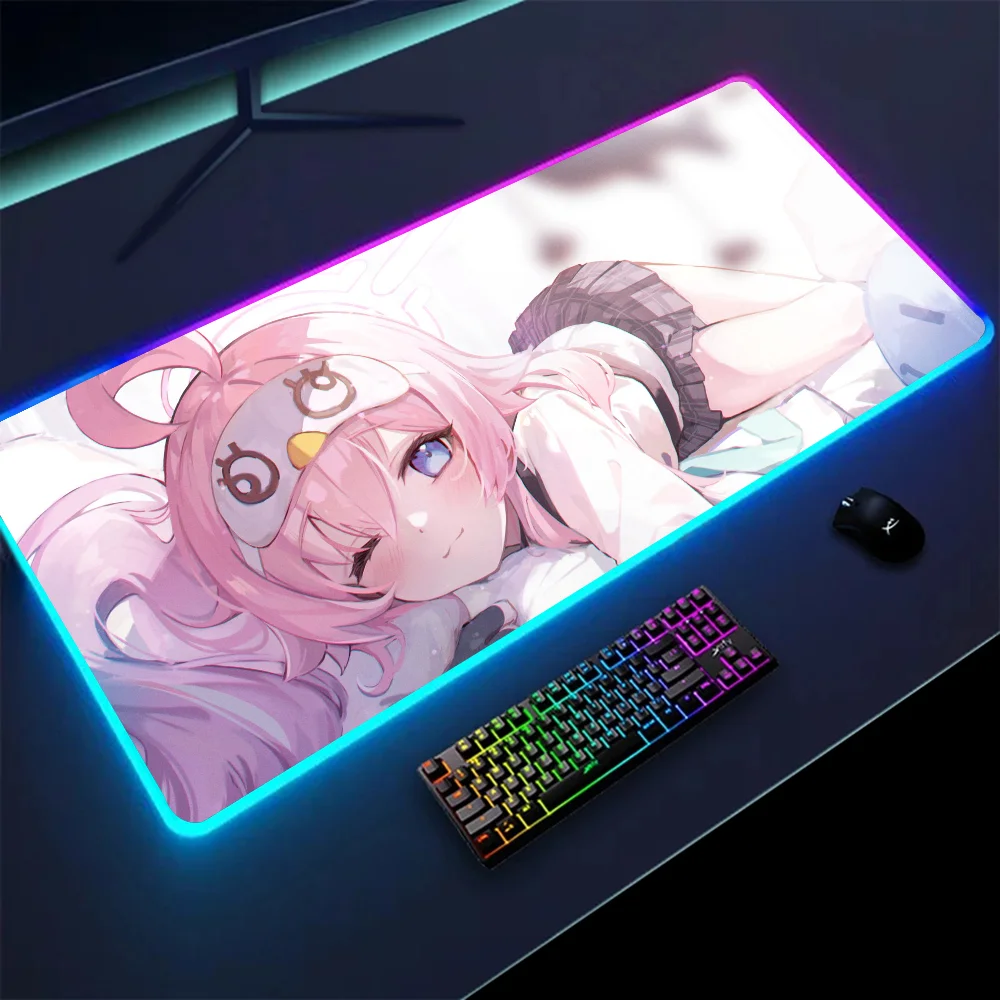 1pc Game Girl Takanashi Hoshino Blue Archive XXL RGB Gaming Mouse Pads HD Black Gamer Accessories Large LED