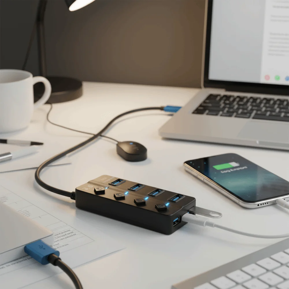 4 Port USB 3.0 Hub With Switch 5Gbps High Speed Multiple Expander Hub Long Cable Power Adapter USB Docking Stations For Laptops