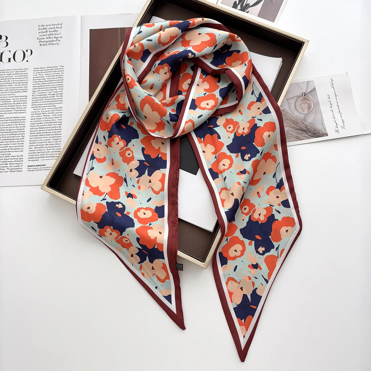 1pc Neue Mode Druck Haar Band Langen Schal Für Frauen Krawatte Tasche Dünne Halstuch Damen Floral Stirnbänder – Detail 18