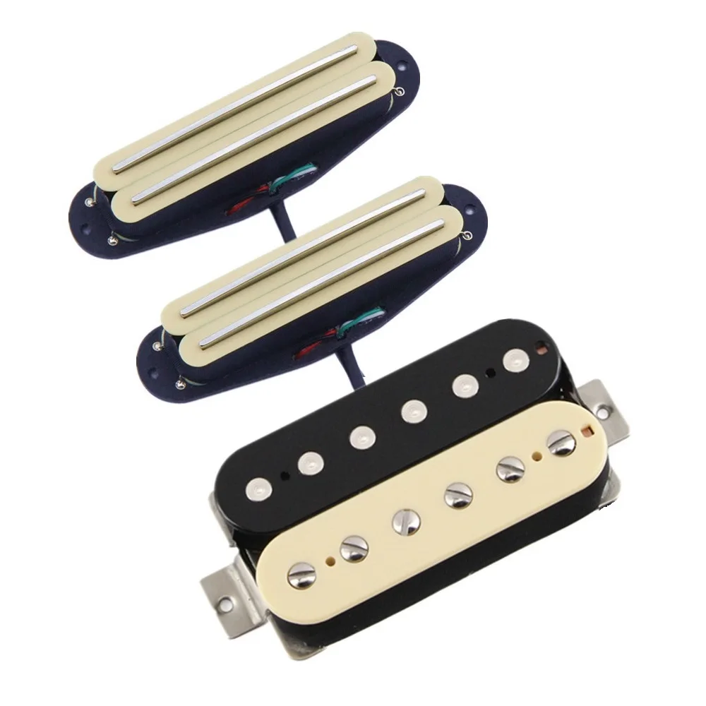 FLEOR Guitar Pickups Set Alnico 5 Mini Dual Rails Humbuckers and Zebra Humbucker