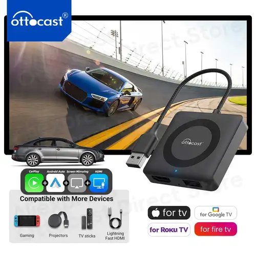 Ottocast Car TV Mate Pro Max adaptador inalámbrico CarPlay Android Auto para Fire Google TV Stick convertidor para coche CarPlay con cable OEM