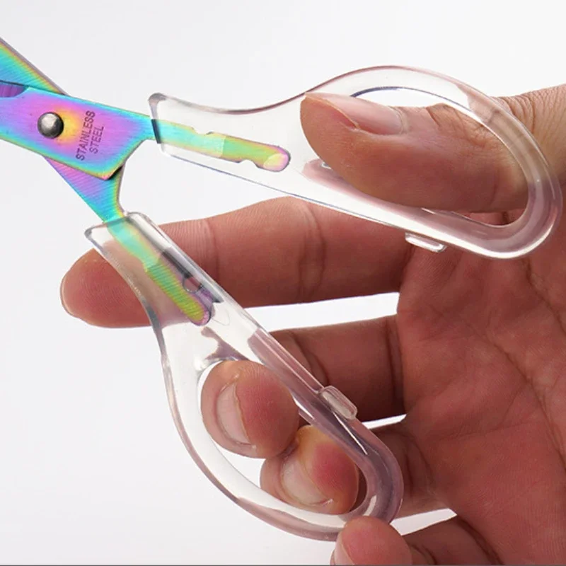 1Pc INS Fresh Simple Transparent Handle Scissors Office Paper Cutter Stainless Steel Stationery Scissors DIY Art Craft Scissors