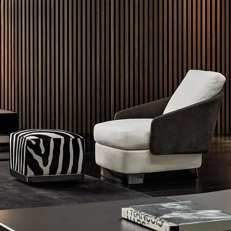 Italian Design Hotel Bedroom Villa Wood Frame Fabric Ottoman Creative zebra Print Living Room Shoe Change Stool Furniture