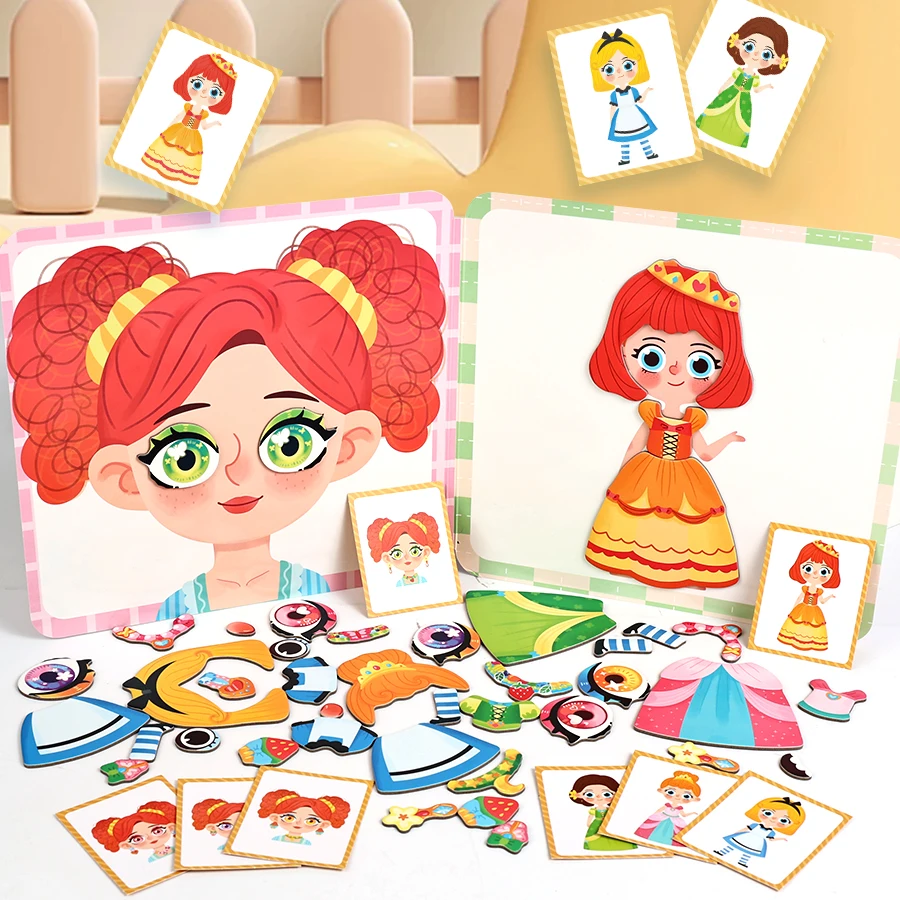 Magnetic Dress-Up Puzzle Toy, Princess Pretend Play Fun and Creative Game, English Alphabet and Number Learning, Children's Educational Learning Cartoon Whiteboard Stickers Refrigerator Magnets, with Portable Storage Bag, Suitable for Boys and Girls as Christmas and Thanksgiving Gifts