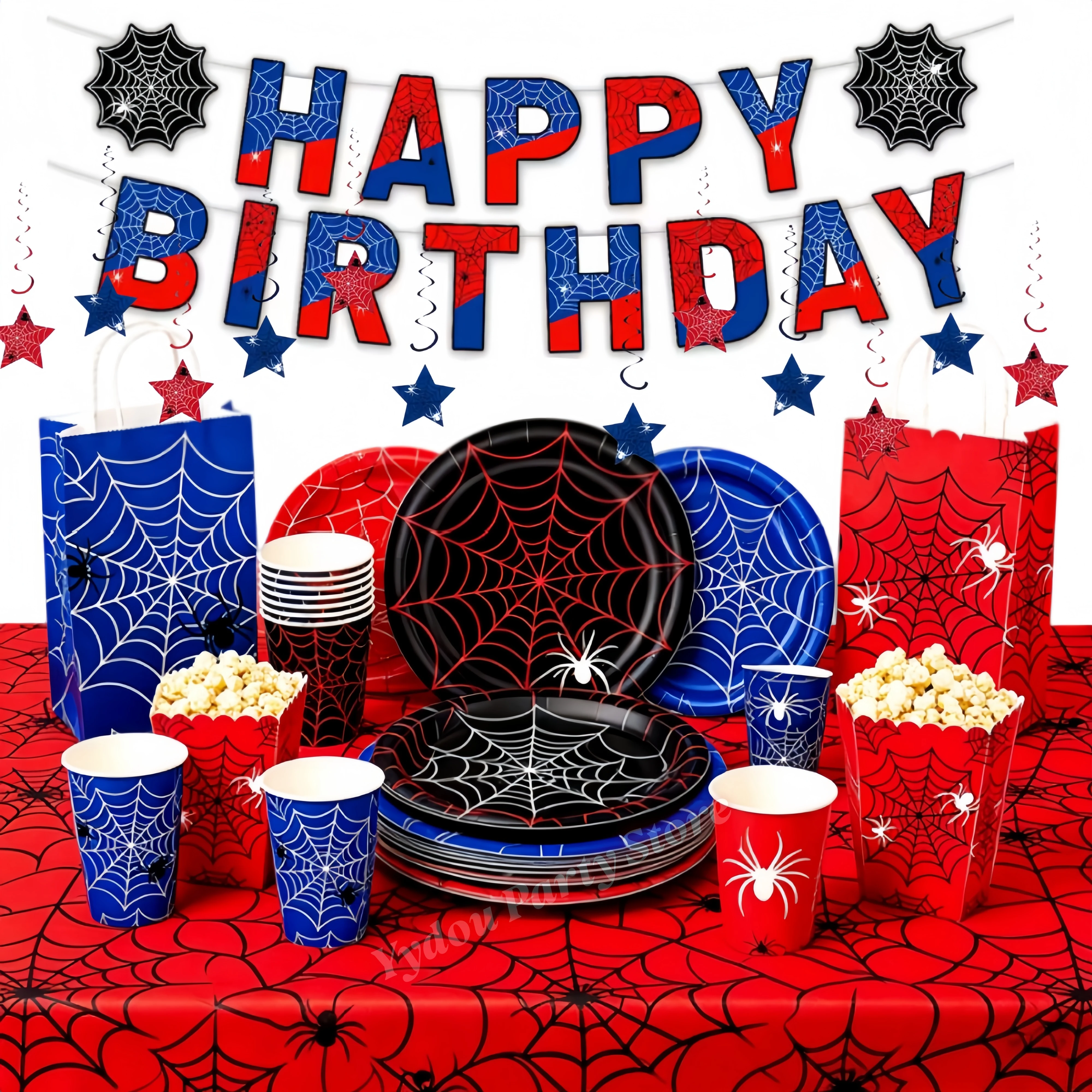 Spider Web Birthday Party Decorations Red Blue Spider Plate Cup Napkin Banner for Party Favor Gift Baby Shower Halloween Supplie