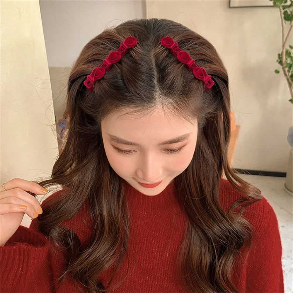 New Solid Color Braided Hair Clips Small Fragrant Hair Clip Shredded Hair Bangs Clip Forehead Flock Braided HairClip Accessory