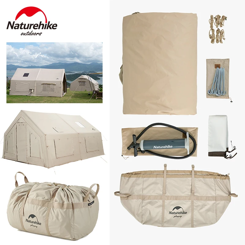 

Naturehike Air 17,2 Палатка Роскошная Водонепроницаемая Надувная Большая Домашняя 4-местная Открытая Кемпинг Путешествия 600D ПВХ Хатина Намет с Дымоном