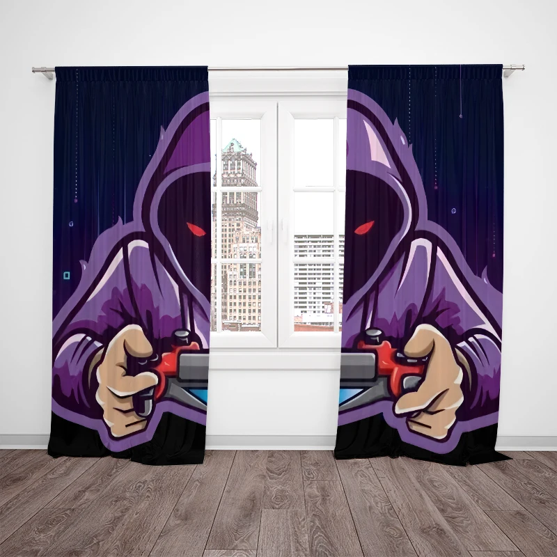 2 pieces of Hacker portrait printed curtains, pole bag curtains 30*65, home decoration, room decoration