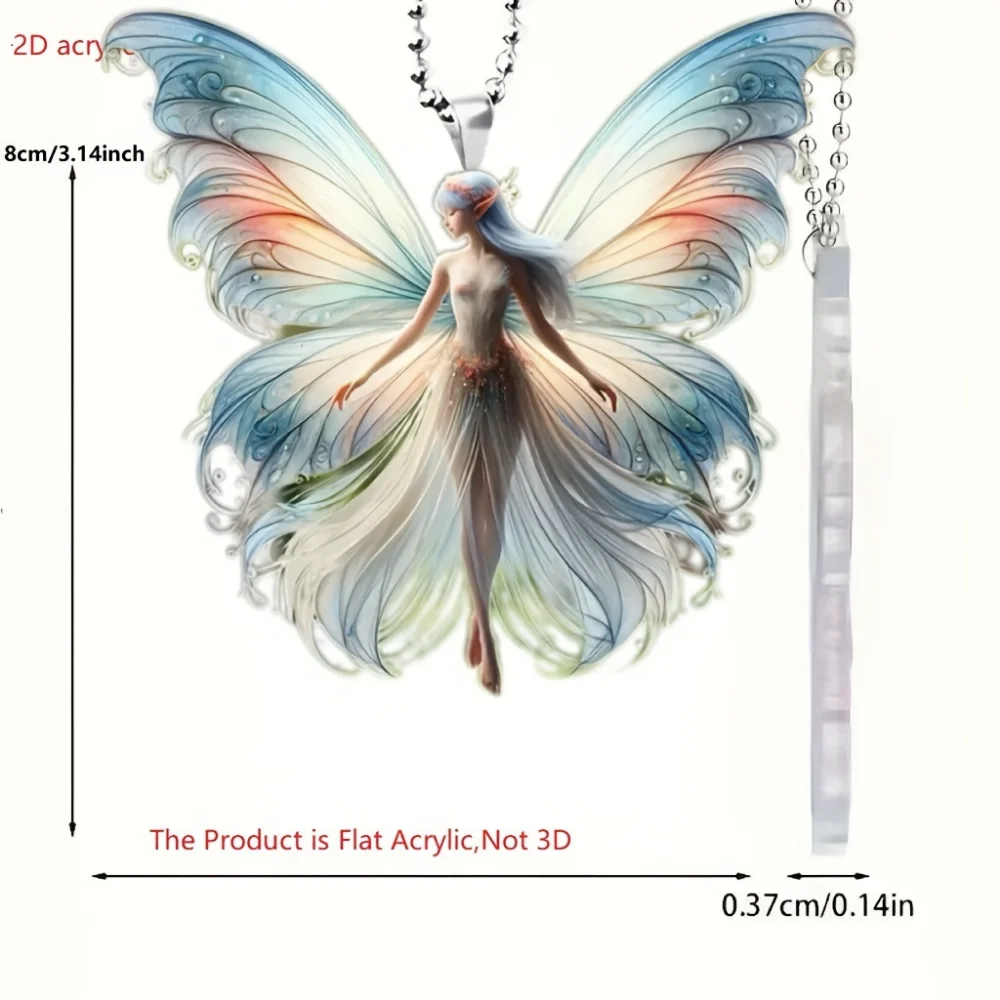 2D Butterfly Fairy Keychain Elf Pendant Acrylic Ornament Charms Hanging Christams Decoration for Car Bags Festive Party Gift