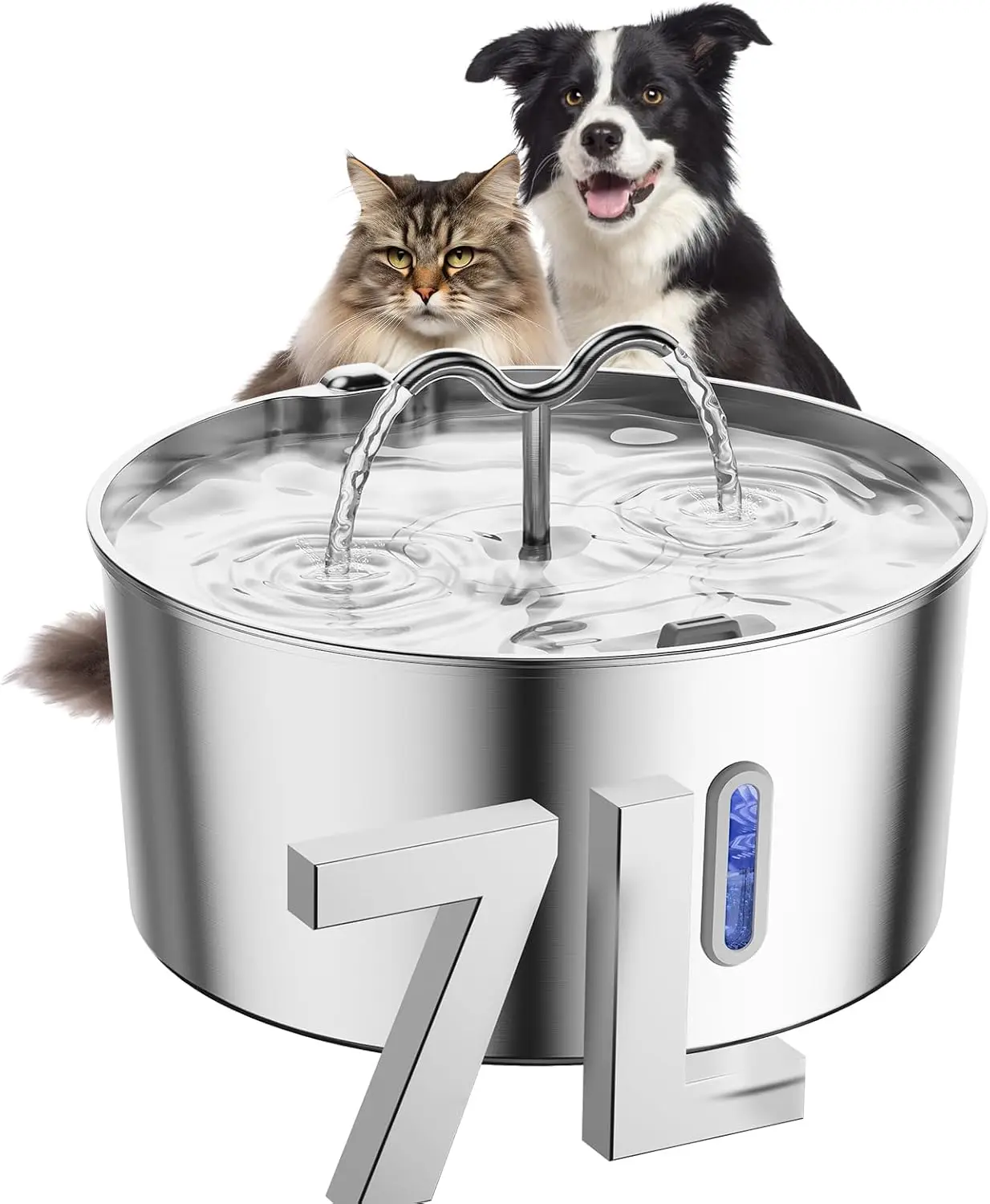 

7L/1.85Gal/237oz Stainless Steel Cat Water Fountain, Automatic Pet Fountain Large Dog Water Dispenser with Filters & Dual