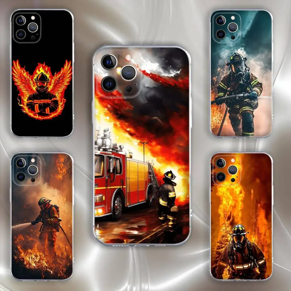 

Fireman Firefighter Phone Case For iPhone 16,15,14,13,12,11 Pro,Max,Plus,X,XS,XR,SE,Mini Transparent Silicone Soft
