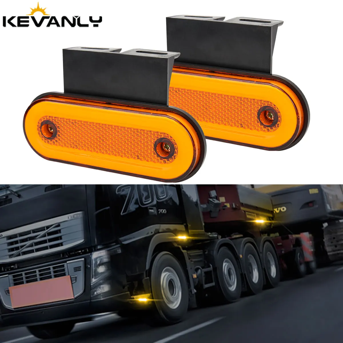2PCS 12V 24V Oval Shape Car LED Signal Light Truck Trailer Side Marker Indicators Red Yellow Rear Clearance Light With Brackets