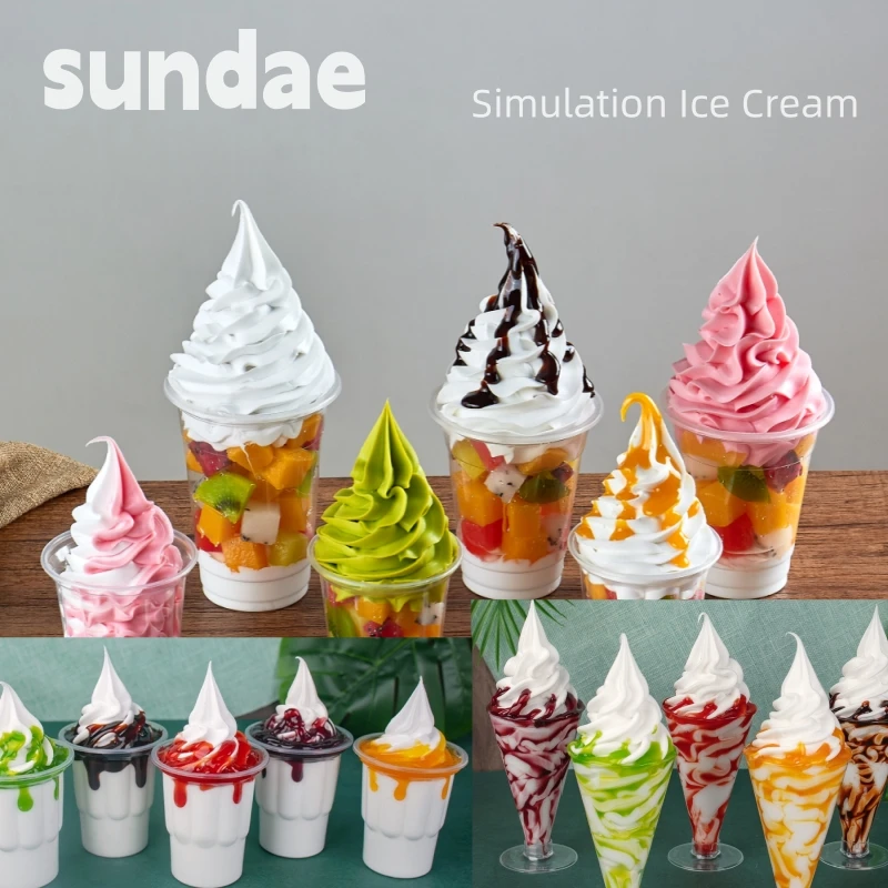 Simulation sundae props 1:1 cup syrup ice Cream model Artificial fruit sample model fake food  for Decoration Window Display