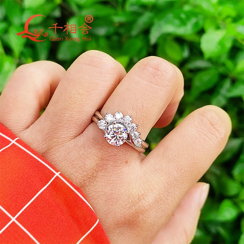 Imagem -03 - Rodada Meia Asa para Homens e Mulheres Anel Moissanite de Prata Jóias Diamantes Presente de Casamento Joias Finas 1.2ct mm