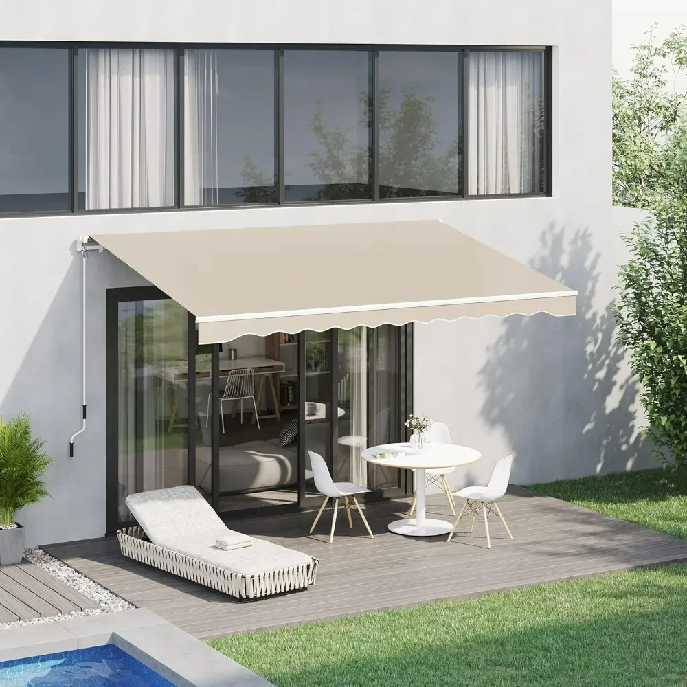 

Retractable Awning, Sunshade Shelter with Manual Crank Handle, Water-Resistant Canopy of Aluminum Frame (12' x 10')