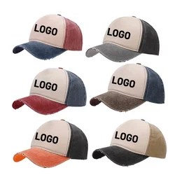 Custom Logo Baseball Cap Washed Hole Peaked Caps Women Summer Mesh Adjustable Dad Hat Men Outdoor Sport  Classical Trucker Cap