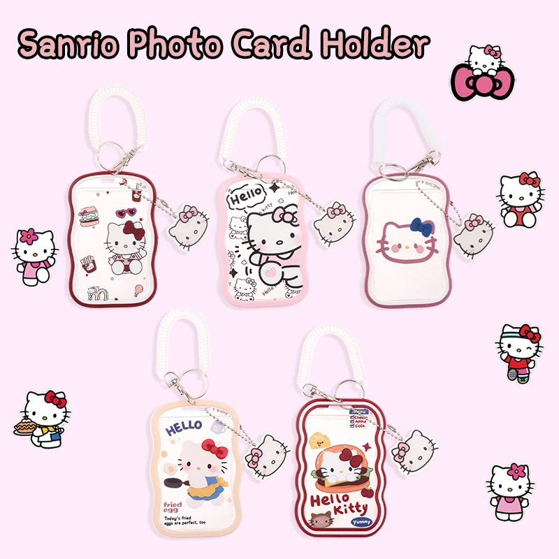 Kawaii Hello Kitty Photo Card Holder Sanrio KT Cat 3-Inch Idol Photocard Sleeves Pendant Meal Card Bus Card Protective Cover