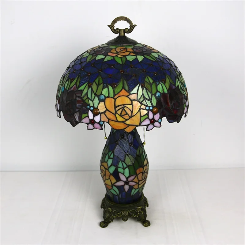 BERTH Tiffany Glass Table Lamp LED Modern Creative Rose Flower Desk Light  Decor For Home Living Room Bedroom Bedside