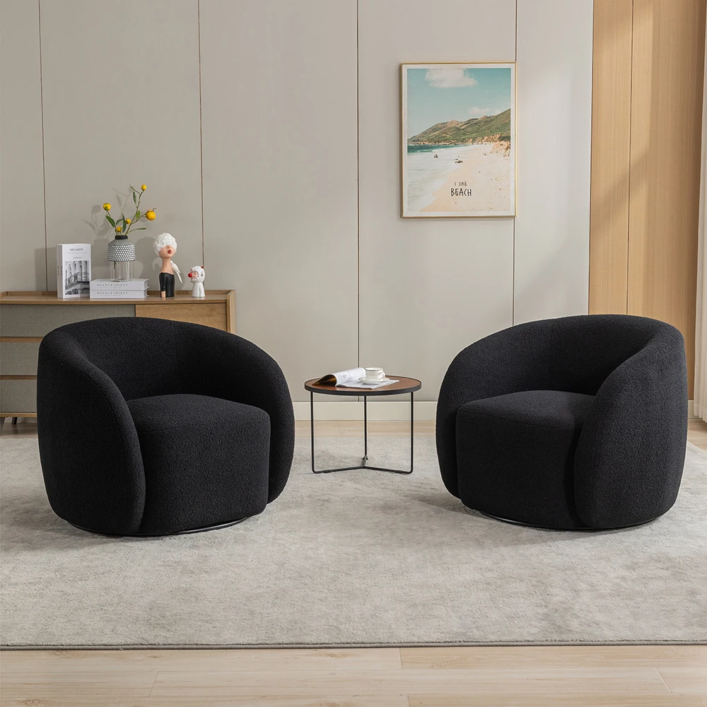 SEYNAR Modern Velvet 360 Degree Swivel Accent Armchair Set of 2,Upholstered Round Barrel Side Chair for Living Room