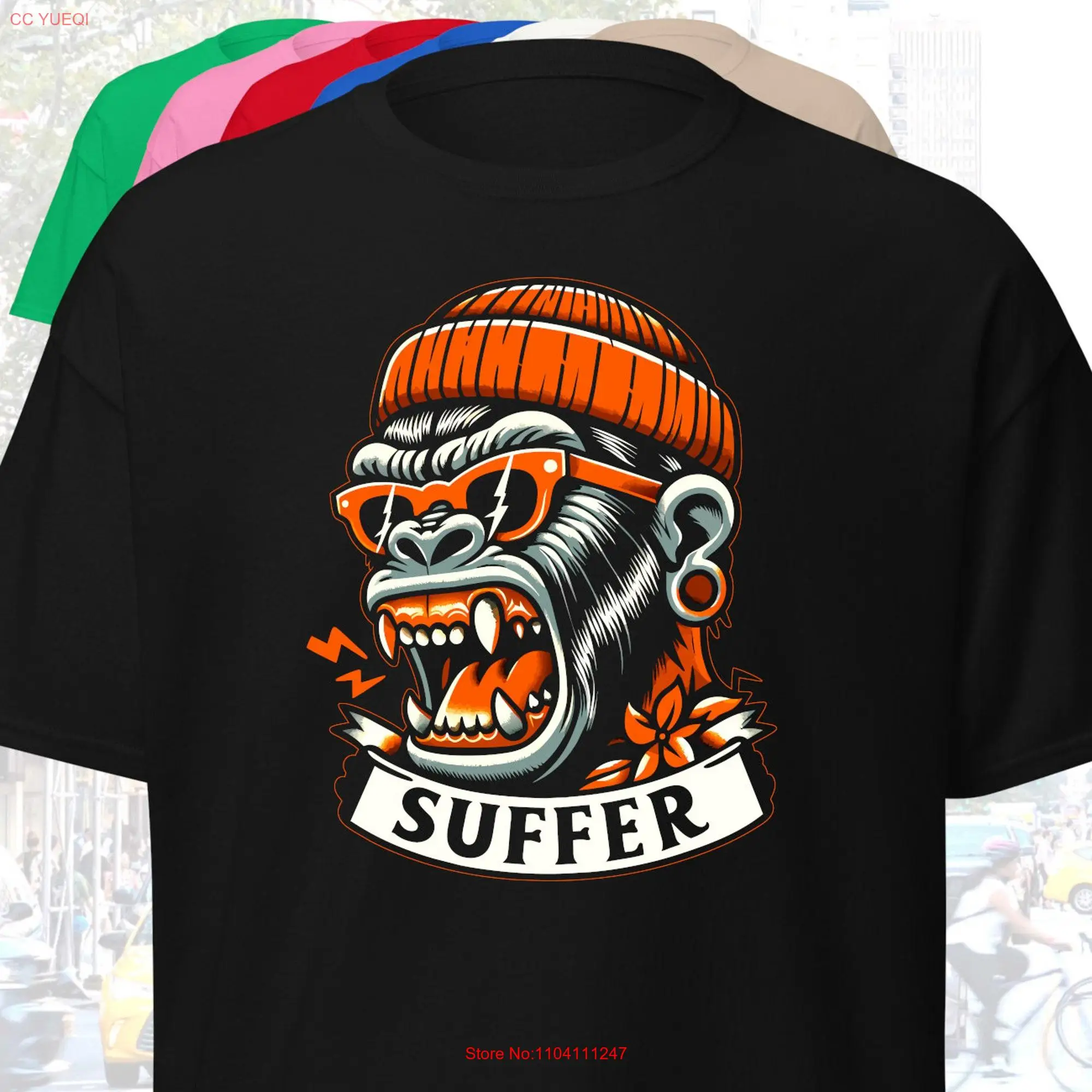 Suffer Gorilla T Shirt Tattoo Design Streetwear Edgy Traditional Style Old School Flash Art long or short sleeves