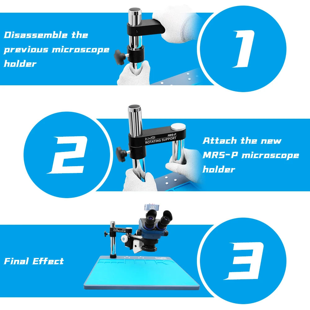 Imagem -04 - Kaisi Ajustável Articulando Braço Alumínio Liga Suporte para Stereo Trinocular Microscópio Câmera Mrs-p Microscópio Swing