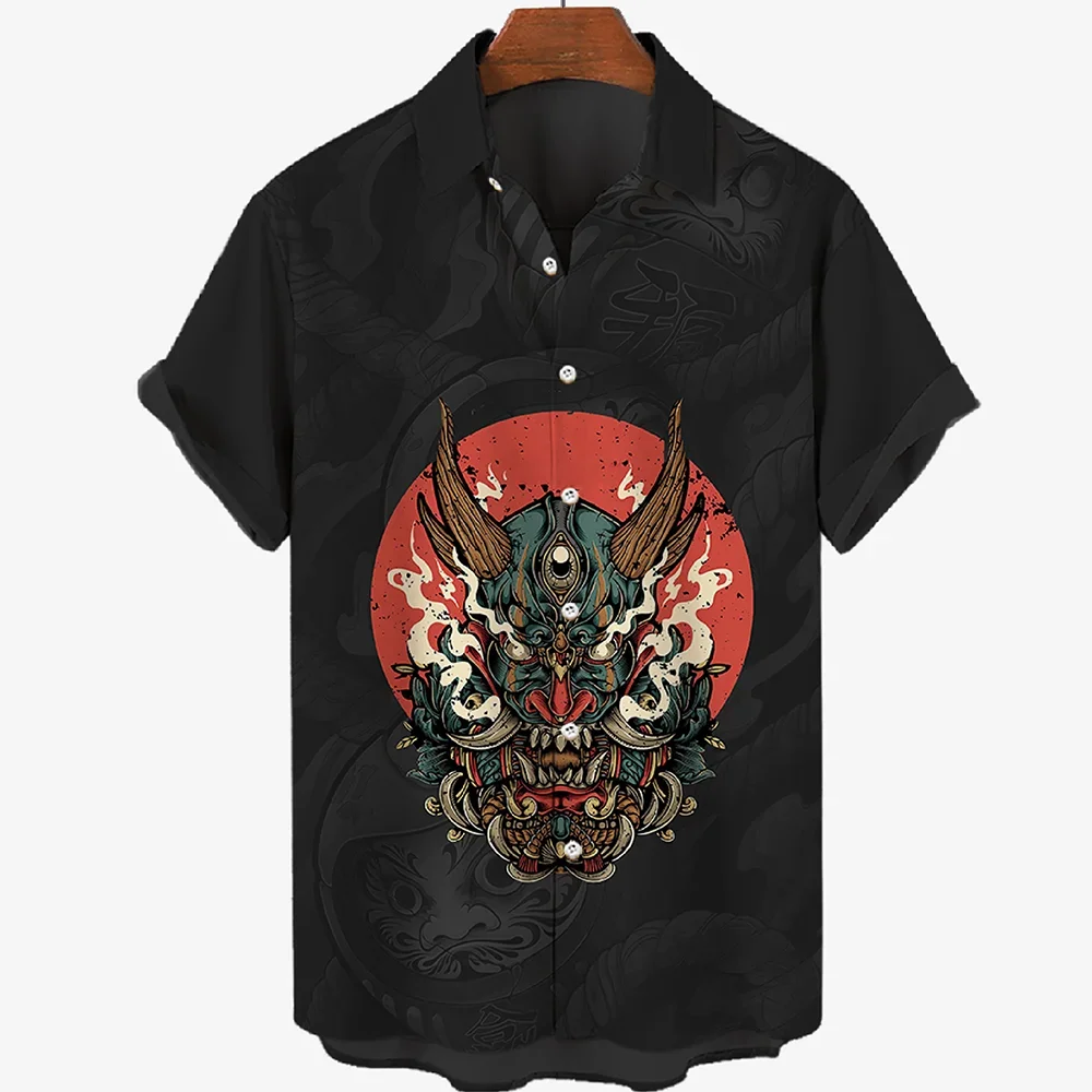 

Oversized Fashion Short Sleeve Shirts For Men O-Neck Japanese Samurai 3D Print Men Shirt Harajuku Style Men's Clothing Summer