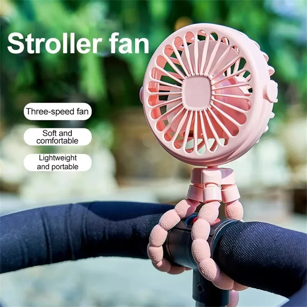 

Baby Stroller Fan Hand Held Small Fan 3 Gear Adjustable Portable Octopus Deformable Folding Fan Outdoor USB Charging Desktop Fan