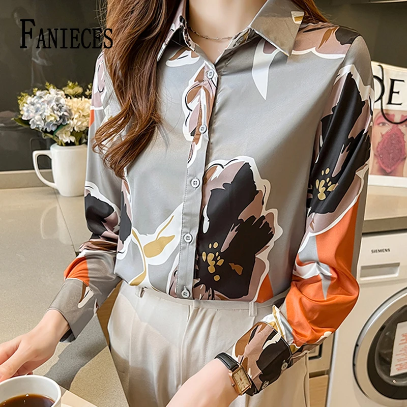 

FANIECES Autumn New Long Sleeve Silk Blouses Women Casual Tops Vintage Print Female Shirts Elegant OL Workwear camisas elegantes