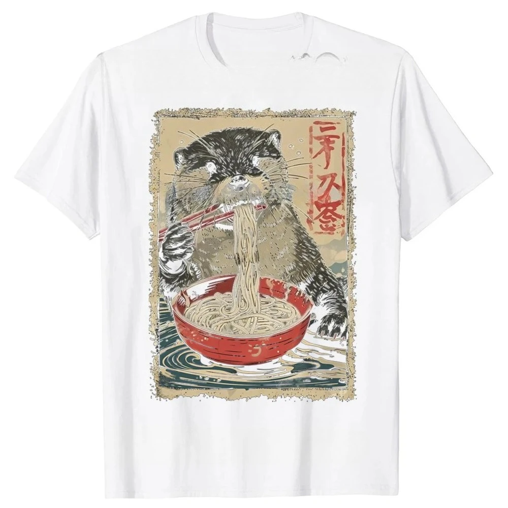 Lustiges Otter-Essendes-Ramen Anime Grafik-T-Shirt Damenmode Lässiges T-Shirt Sommer Ästhetische Kleidung Persönlichkeit