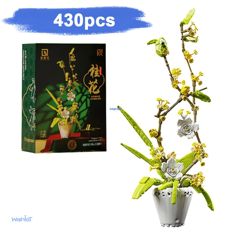 

Набор из 430 деталей: Букет османтуса (имитация растения), коллекция ботанических моделей, цветочный декор для дома и офиса, подарок из строительных блоков