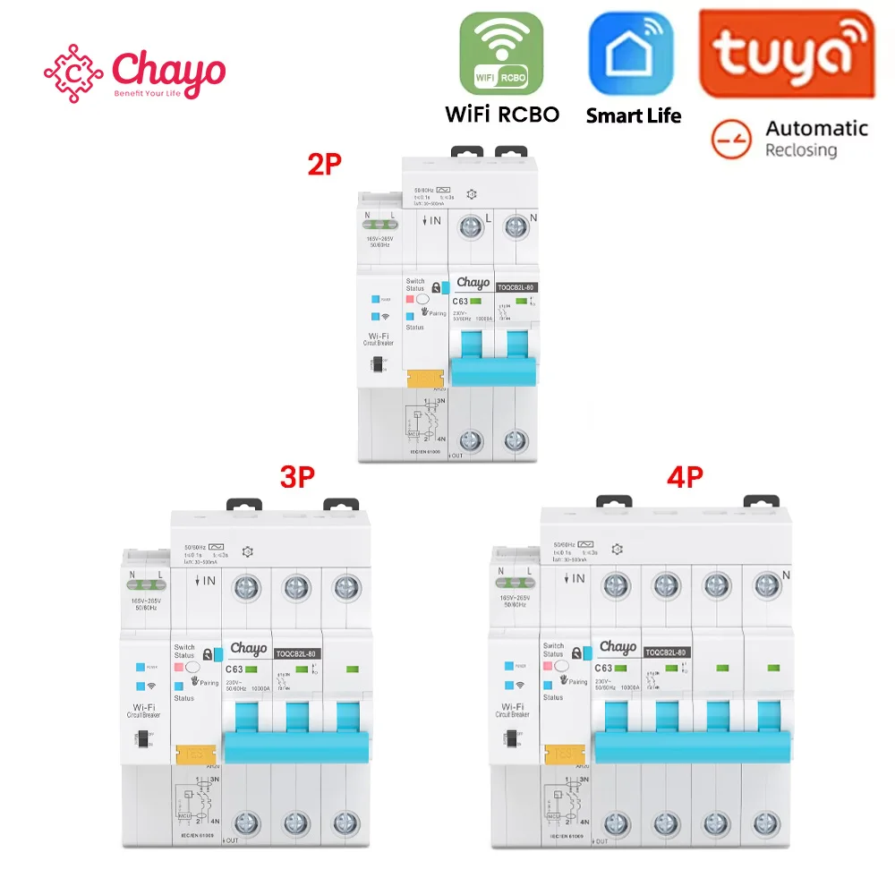 Interruptor Automático Inteligente Tuya RCBO WIFI con Medidor de Energía, Temporizador, Control Remoto Inalámbrico, Interruptor de Reconexión Automática Chayo
