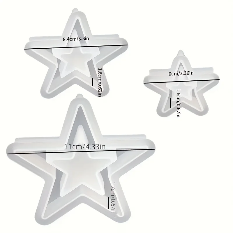3PCS Star-Shaped Silicone Casting Molds for DIY Crafts