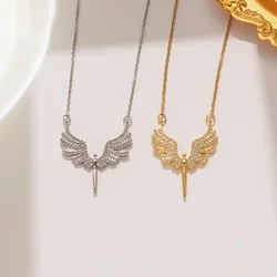 Fashion Zircon Angel's Wings Pendant Necklace Stainless Steel Chain Choker Jewelry Gifts for Women Girls Party Accessories