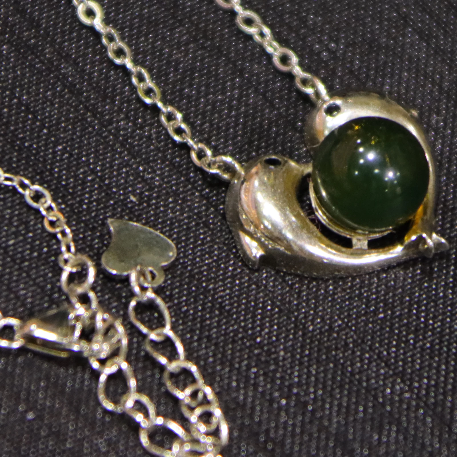 Natural Mexican Blue Amber Pendant Sterling Silver with Dolphins 10mm Round Bead Jewelry Gift