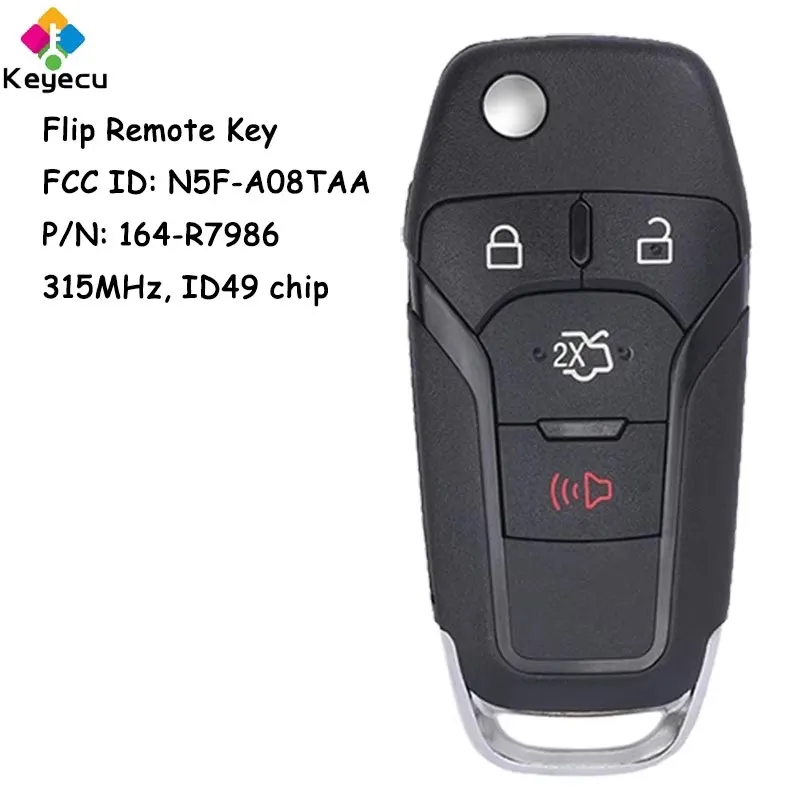 

KEYECU Flip Remote Car Key With 4 Buttons 315MHz ID49 Chip for Ford Fusion 2013 2014 2015 2016 2017 2018 Fob FCC ID: N5F-A08TAA