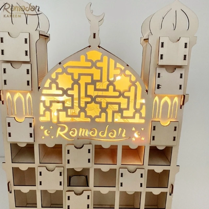 Eid Mubarak Countdown Calendar Led Light Drawer Cabinet Ornament for Ramadan Holiday New Year Party Decoration