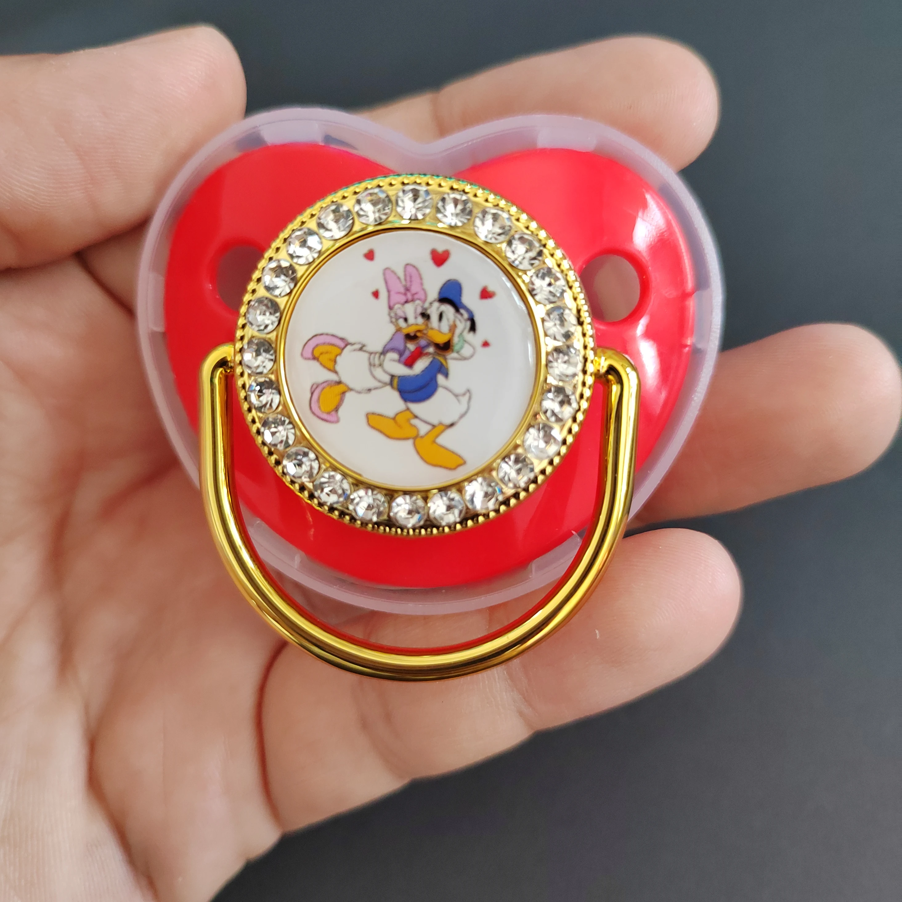 0-24 Months BPA Donald Duck Personalized Multicolor Bling Pacifiers and Clips Luxury Baby Pacifiers Baby Shower Gift Pacifiers