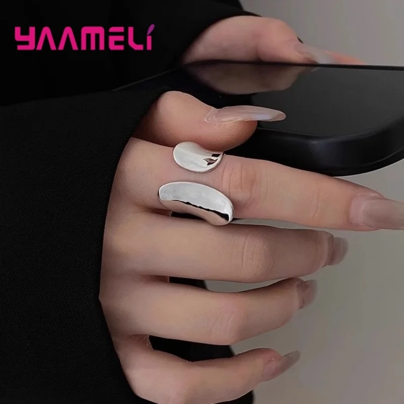 

Гладкое широкое кольцо из стерлингового серебра 925 пробы, индивидуальное кольцо в стиле панк, креативное регулируемое минимализм, ювелирные изделия для женщин, дропшиппинг