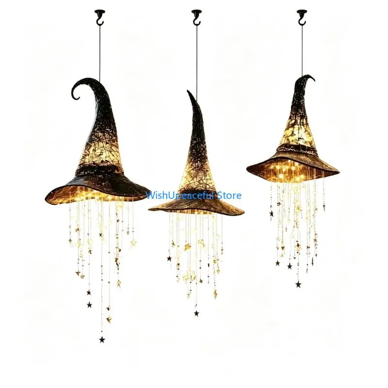 34YA Star Accent Fantasy Hat Decoration with Tiered Hanging Strands, a Hooked Tip, and Web-Design Rims for a Distinctive