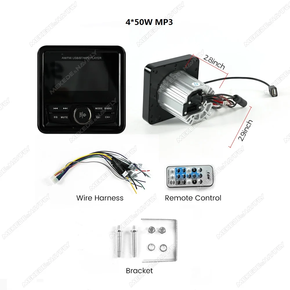 Radio de barco impermeable de 4,1 pulgadas para ATV UTV SPA RZR carrito de Golf Radio inalámbrica Bluetooth 5,0 AUX USB RDS FM/AM DSP reproductor de vídeo multimedia
