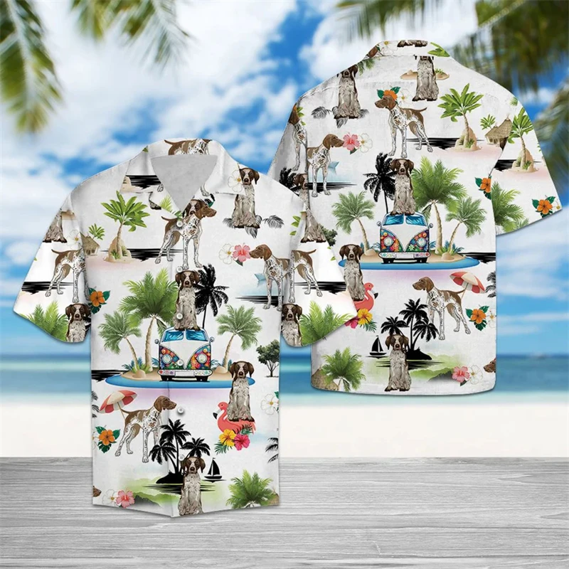 

German Shorthaired Pointer Pattern Hawaiian Shirts Summer Fashion Short Sleeve 3D Dog Printed Shirt Casual Loose Vavation Tops